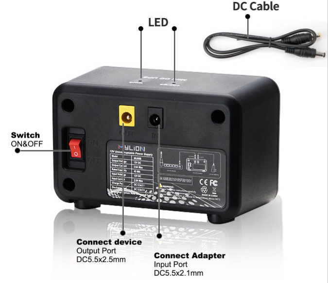 Mini UPS Powerbank AFTERTECH 12V 3000mAh 36Wh, Batterie Lithium Avec Port USB, Neuve